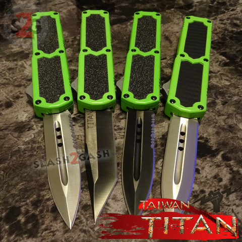 Taiwan Titan OTF D/A Lime Green Automatic Knife Switchblade - upgraded Dual Action out-the-front knives slash 2 gash Zombie Killer