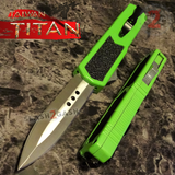 Taiwan Titan OTF D/A Green Automatic Knife Switchblade w/ Silver Double Edge Serrated - upgraded Dual Action out-the-front knives