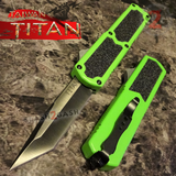 Taiwan Titan OTF D/A Green Automatic Knife Switchblade w/ Black Tanto - upgraded Dual Action out-the-front knives