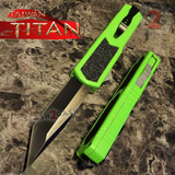 Taiwan Titan OTF D/A Green Automatic Knife Switchblade w/ Black Tanto - upgraded Dual Action out-the-front knives
