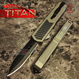 Taiwan Titan OTF D/A Grey Automatic Knife Carbon Fiber Switchblade Gray w/ Black Dagger - upgraded Dual Action out-the-front knives