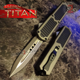 Taiwan Titan OTF D/A Grey Automatic Knife Carbon Fiber Switchblade Gray w/ Silver Dagger - upgraded Dual Action out-the-front knives