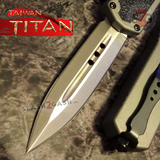 Taiwan Titan OTF D/A Grey Automatic Knife Switchblade Gray w/ Silver Dagger - upgraded Dual Action out-the-front knives