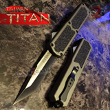 Taiwan Titan OTF D/A Grey Automatic Knife Switchblade Gray w/ Black Tanto Serrated - upgraded Dual Action out-the-front knives