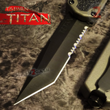 Taiwan Titan OTF D/A Grey Automatic Knife Switchblade Gray w/ Black Tanto Serrated - upgraded Dual Action out-the-front knives