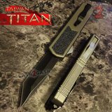 Taiwan Titan OTF D/A Grey Automatic Knife Switchblade Gray w/ Black Tanto Serrated - upgraded Dual Action out-the-front knives