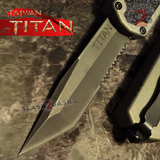 Taiwan Titan OTF D/A Grey Automatic Knife Switchblade Gray w/ Black Tanto Serrated - upgraded Dual Action out-the-front knives