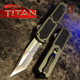 Taiwan Titan OTF D/A Grey Automatic Knife Switchblade Gray w/ Silver Tanto Serrated - upgraded Dual Action out-the-front knives