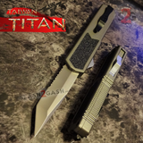 Taiwan Titan OTF D/A Grey Automatic Knife Switchblade Gray w/ Silver Tanto Serrated - upgraded Dual Action out-the-front knives