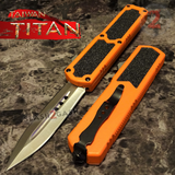 Taiwan Titan OTF D/A Orange Automatic Knife Switchblade w/ Silver Double Edge - upgraded Dual Action out-the-front knives
