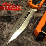 Taiwan Titan OTF D/A Orange Automatic Knife Switchblade w/ Silver Double Edge Combo - upgraded Dual Action out-the-front knives