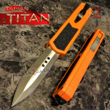 Taiwan Titan OTF D/A Orange Automatic Knife Switchblade w/ Silver Double Edge Combo - upgraded Dual Action out-the-front knives