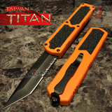 Taiwan Titan OTF D/A Orange Automatic Knife Switchblade w/ Black Tanto Serrated - upgraded Dual Action out-the-front knives