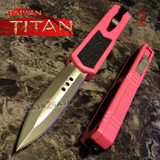 Taiwan Titan OTF D/A Pink Automatic Knife Switchblade w/ Silver Double Edge - upgraded Dual Action out-the-front knives