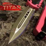 Taiwan Titan OTF D/A Pink Automatic Knife Switchblade w/ Silver Double Edge Combo - upgraded Dual Action out-the-front knives