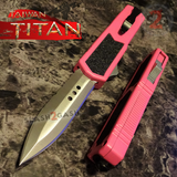 Taiwan Titan OTF D/A Pink Automatic Knife Switchblade w/ Silver Double Edge Combo - upgraded Dual Action out-the-front knives