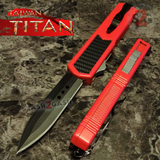 Taiwan Titan OTF D/A Red Automatic Knife Carbon Fiber Switchblade w/ Silver Double Edge - upgraded Dual Action out-the-front knives