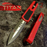 Taiwan Titan OTF D/A Red Automatic Knife Switchblade w/ Silver Double Edge - upgraded Dual Action out-the-front knives