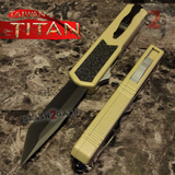 Taiwan Titan OTF D/A Desert Tan Automatic Knife Switchblade Sand w/ Black Tanto - upgraded Dual Action out-the-front knives