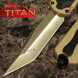 Taiwan Titan OTF D/A Desert Tan Automatic Knife Switchblade Sand w/ Silver Tanto - upgraded Dual Action out-the-front knives