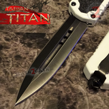Taiwan Titan OTF D/A White Automatic Knife Switchblade w/ Black Double Edge - upgraded Dual Action out-the-front knives