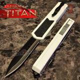 Taiwan Titan OTF D/A White Automatic Knife Switchblade w/ Black Double Edge - upgraded Dual Action out-the-front knives