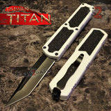 Taiwan Titan OTF D/A White Automatic Knife Switchblade w/ Black Tanto - upgraded Dual Action out-the-front knives
