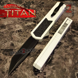 Taiwan Titan OTF D/A White Automatic Knife Switchblade w/ Black Tanto - upgraded Dual Action out-the-front knives