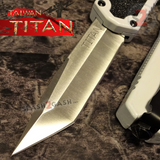 Taiwan Titan OTF D/A White Automatic Knife Switchblade w/ Silver Tanto - upgraded Dual Action out-the-front knives