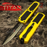 Yellow Titan OTF Knife Automatic Switchblade Black Double Edge Plain Taiwan Knives Out The Front