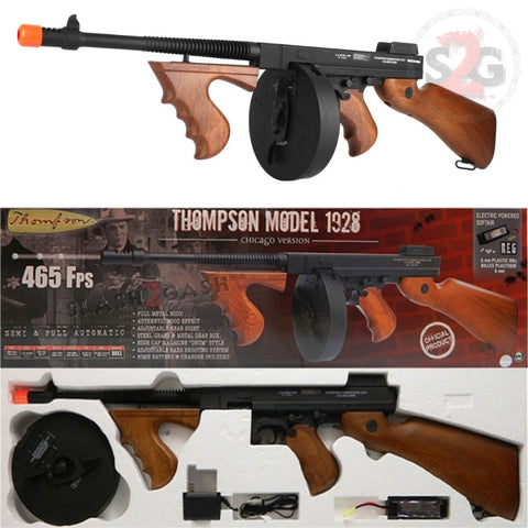 Thompson 1928 Chicago Typewriter Full Metal SMG Sub Machine Tommy Gun AEG Airsoft Rifle Slash2Gash S2G