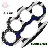 USA Brass Knuckles Belt Buckle Duster Steel Paperweight - Thin Blue Line