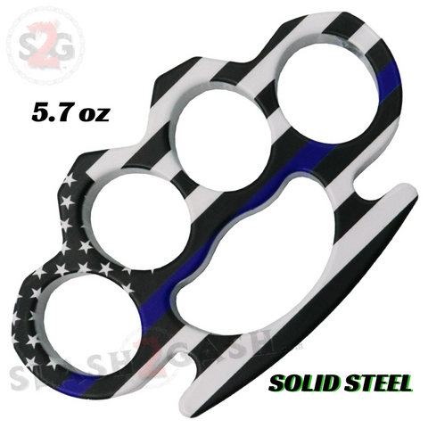 USA Brass Knuckles Belt Buckle Duster Steel Paperweight - Thin Blue Line