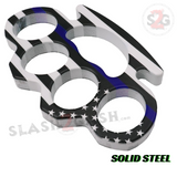 American Police Flag Brass Knuckles Belt Buckle Duster Steel Paperweight - Thin Blue Line
