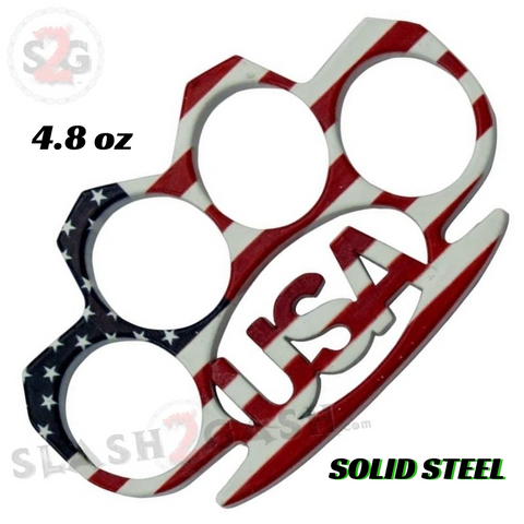 USA Brass Knuckles Belt Buckle Duster Steel Paperweight - American Flag