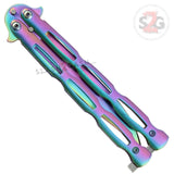 Chainlink Butterfly Knife w/ Cutouts Balisong - Titanium Rainbow