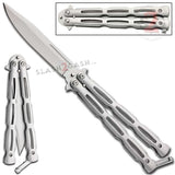 Chainlink Butterfly Knife w/ Cutouts Balisong - Silver
