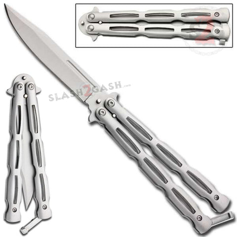Chainlink Butterfly Knife w/ Cutouts Balisong - Silver