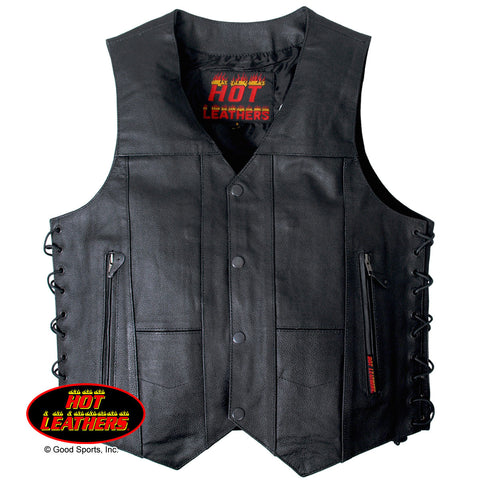 Hot Leathers Men's 10 Pocket Leather Vest w/ Side Laces