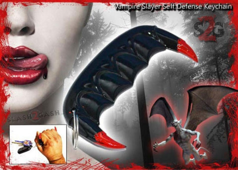 Vampire Slayer Teeth Unbreakable ABS Self Defense Keychain Black with Blood Red