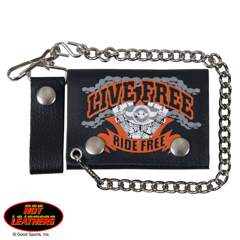 Hot Leathers Live Free Leather Wallet w/ Chain American Made USA