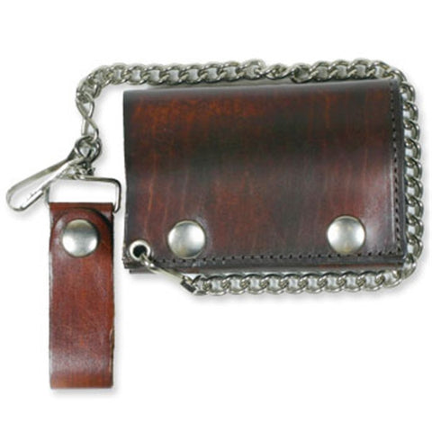 Hot Leathers Antique Brown Leather Wallet w/ Chain American Made USA