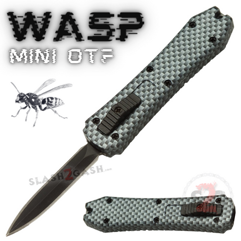 Carbon Fiber Cali Legal Mini Keychain OTF Knife Wasp Small Automatic Switchblade Dagger with Clip
