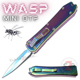 Mini Keychain OTF Knife Wasp Small Automatic Switchblade Dagger with Clip - Full Rainbow California Legal