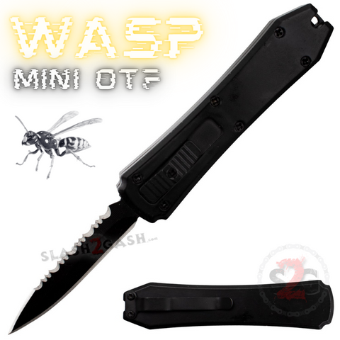 Black Cali Legal Mini Keychain OTF Knife Wasp Small Automatic Switchblade Serrated Dagger with Clip