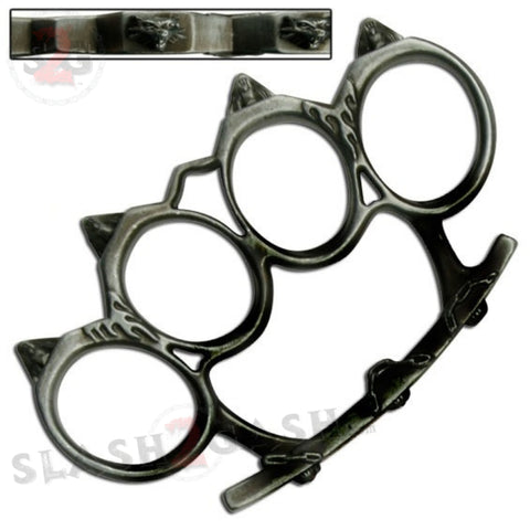 Lycan Brass Knuckles with Wolf Pack Spikes Paperweight Antiqued Silver Buckle