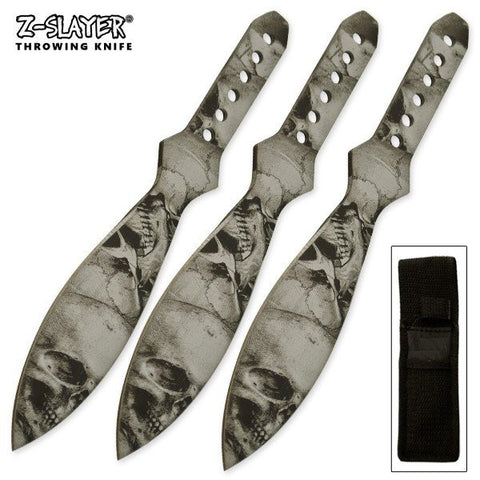 6" Throwing Knife Set 3 PC Killer Thrower Knives Zombie Grey Skull Camo