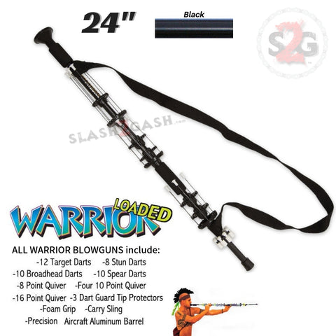 Warrior 24" Blowgun .40 cal LOADED w/ 40 Darts - Black - Avenger Blowguns USA