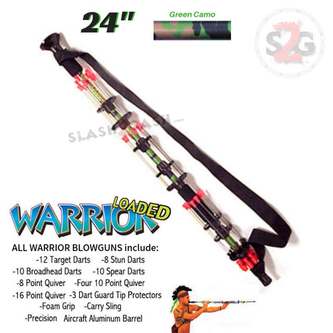 Warrior 24" Blowgun .40 cal LOADED w/ 40 Darts - Green Camo Avenger Blowguns