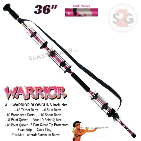 Warrior 36" Blowgun .40 cal LOADED w/ 40 Darts - Pink Camo - Avenger Blowguns USA